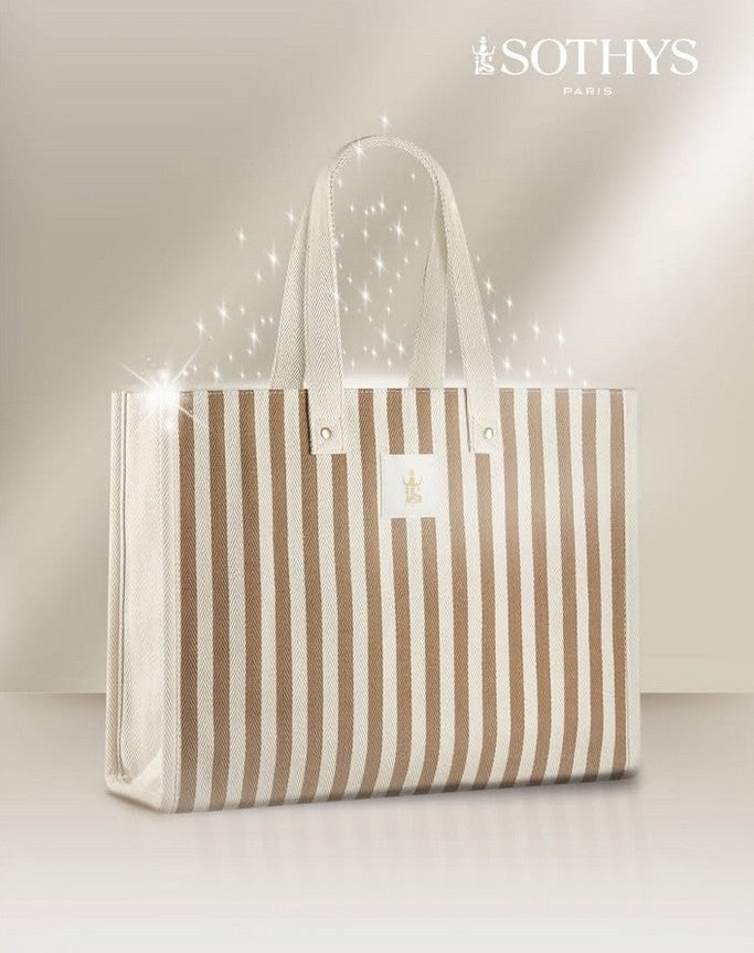 SAC PRINTEMPS ETE 2025 RAYURES BEIGE & TAUPE OFFERT POUR 25.000 XPF D'ACHAT